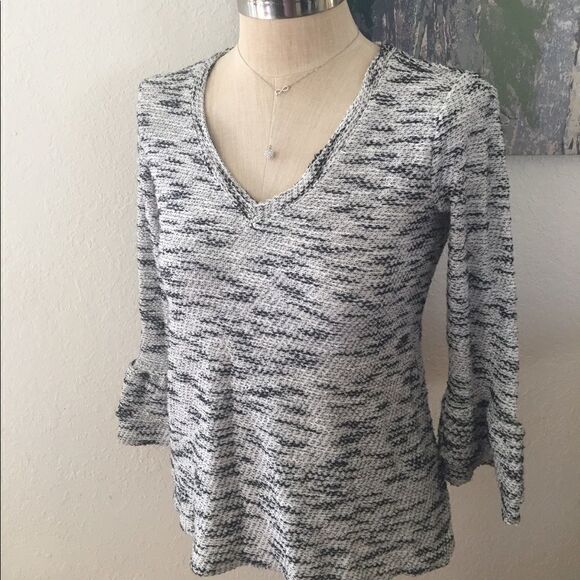 LOFT Lounge Black/White Bell Sleeved Sweater - Picture 1 of 6